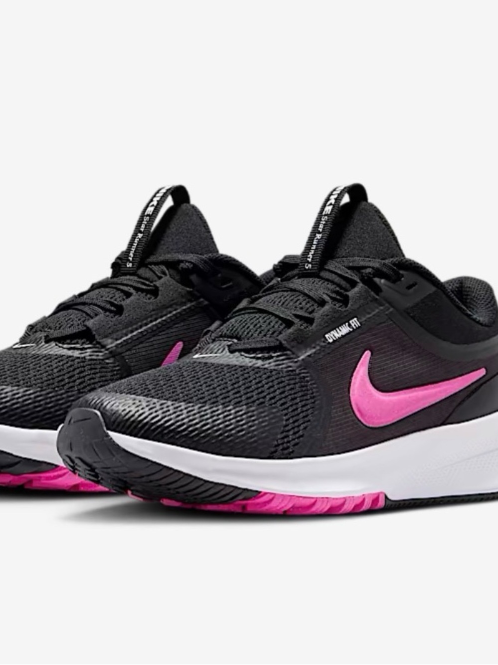 Nike Kids’ Black Running Sneakers with Pink Swoosh